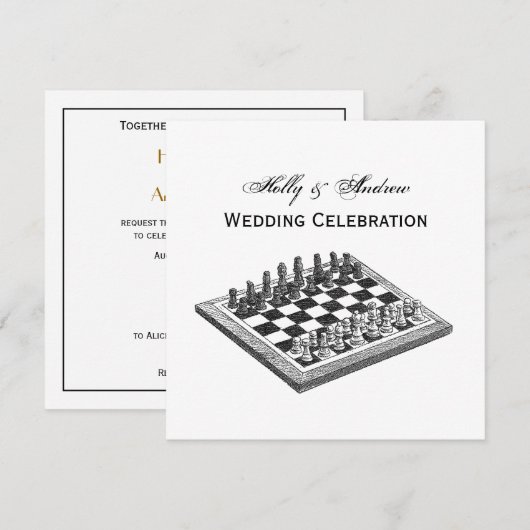 Invitation Plateau de Jeu d'Échecs et Pièces d'Échecs Art Vin (Devant / Derrière)