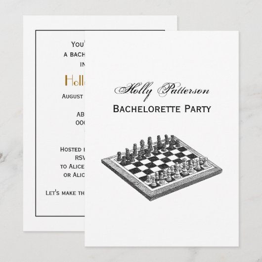 Invitation Plateau de Jeu d'Échecs et Pièces d'Échecs Art Vin (Devant / Derrière)