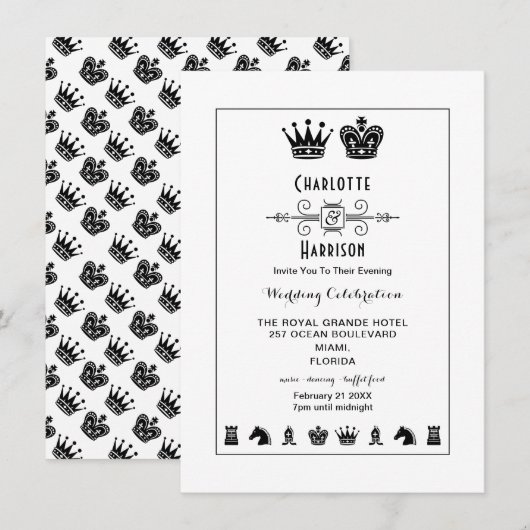 Invitation Plateau de Jeu d'Échecs Roi et Reine Soirée de Mar (Devant / Derrière)