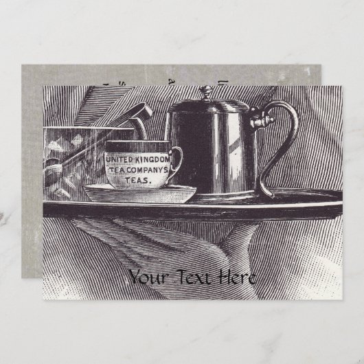 Invitation Plateau de thé vintage (Devant / Derrière)