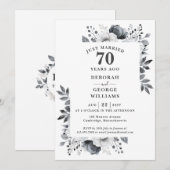 Invitation Platine 70e anniversaire Mariage Monogramme Floral (Devant / Derrière)