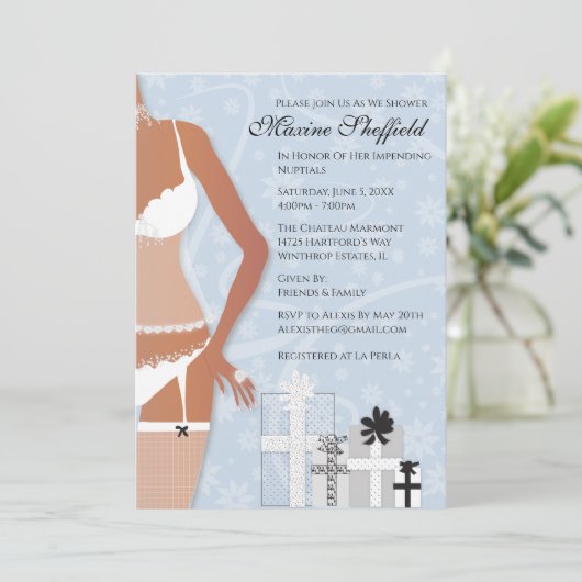 Invitation Platine de Fête des mariées de lingerie afro-améri (Debout devant)