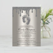 Invitation Platine Parties scintillant Drip Luxury Baby Feet  (Debout devant)