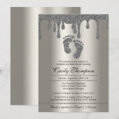 Invitation Platine Parties scintillant Drip Luxury Baby Feet  (Devant / Derrière)