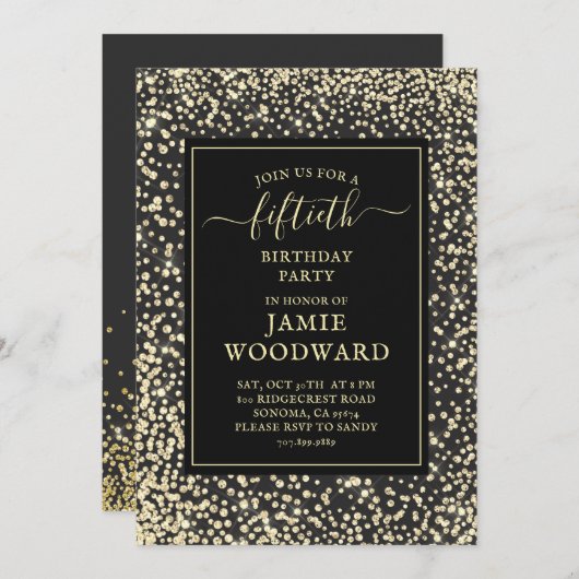 Invitation Platine Parties scintillant Noir 50e anniversaire  (Devant / Derrière)