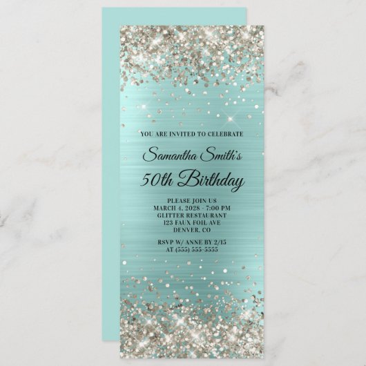 Invitation Platine Parties scintillant Pale Turquoise Foil 50 (Devant / Derrière)