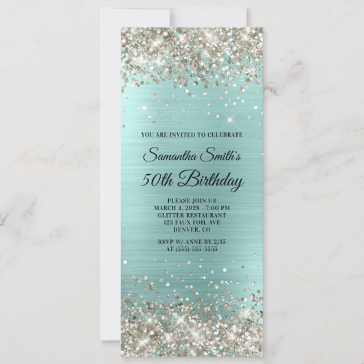 Invitation Platine Parties scintillant Pale Turquoise Foil 50 (Devant)