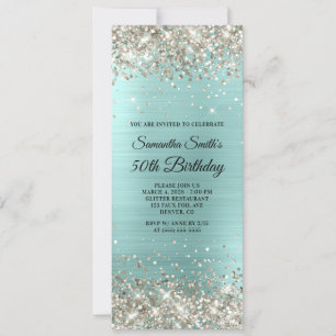 Invitation Platine Parties scintillant Pale Turquoise Foil 50