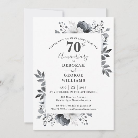 Invitation Platinum Botanical 70e anniversaire de Mariage (Devant)