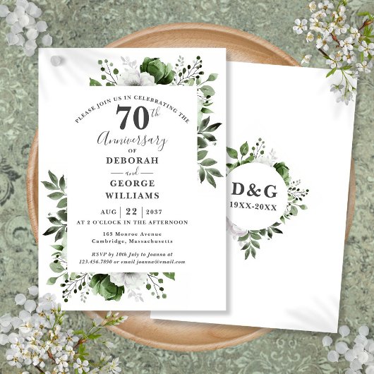Invitation Platinum Greenery 70e anniversaire de mariage 