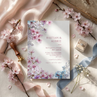 Invitation Plâtre Blanc Cerisier Rose Border Botanique Mariag