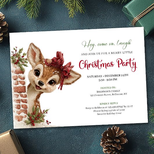Invitation Playful baby reindeer editable Christmas invite