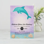 Invitation Playful Blue Dolphin & Seashell Ocean Birthday (Debout devant)