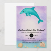 Invitation Playful Blue Dolphin & Seashell Ocean Birthday (Devant / Derrière)