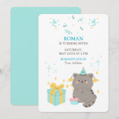 Invitation Playful Cat Birthday (Devant / Derrière)