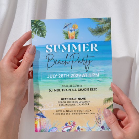 Invitation Playful Colorful Tropical Summer Beach Party