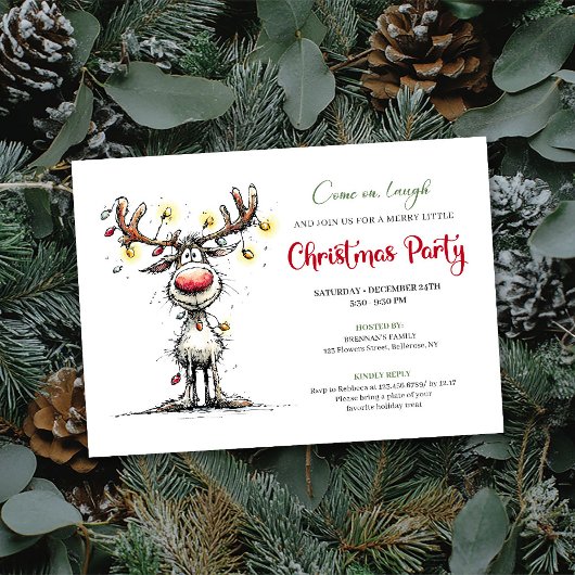 Invitation Playful funny reindeer Christmas party invite