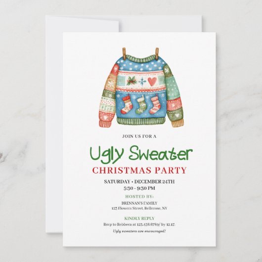 Invitation Playful Funny Ugly Sweater Xmas Invite (Devant)