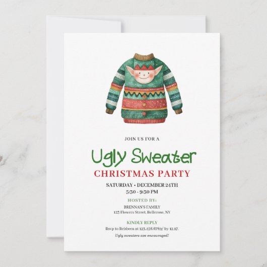 Invitation Playful Funny Ugly Sweater Xmas Party Card (Devant)