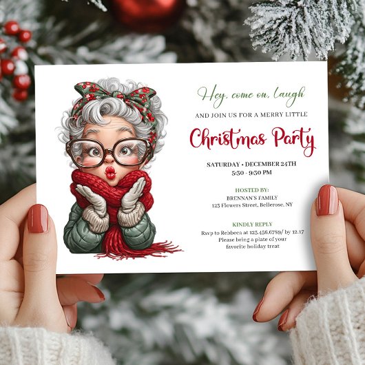 Invitation Playful Grandma Xmas Cartoon Celebration Invite