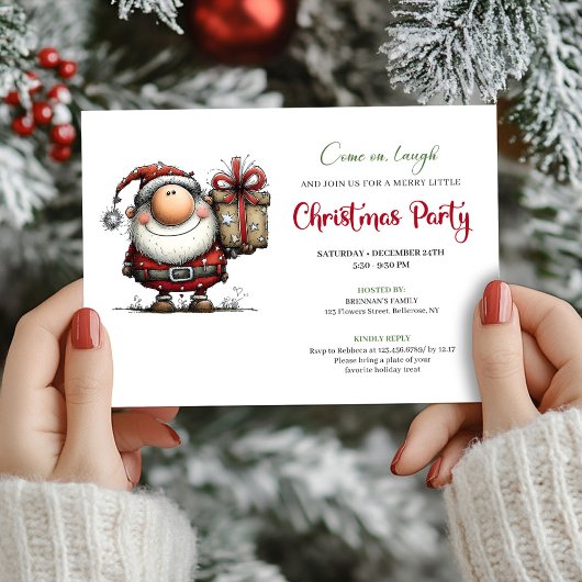 Invitation Playful Minimalist Santa Christmas Party Invites