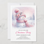 Invitation Playful Pink Snowman Editable Kids Christmas (Devant)