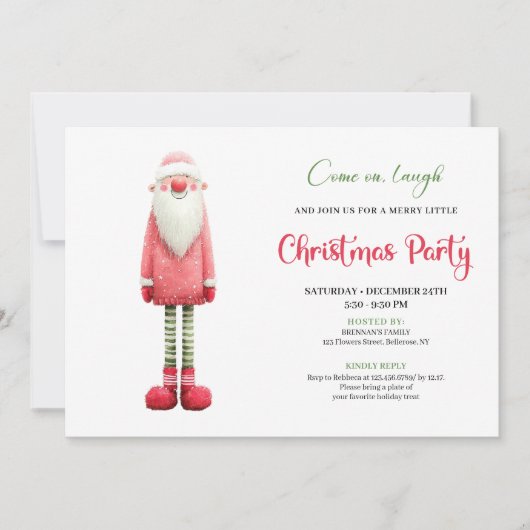 Invitation Playful Quirky Pink Santa Holiday Greeting (Devant)