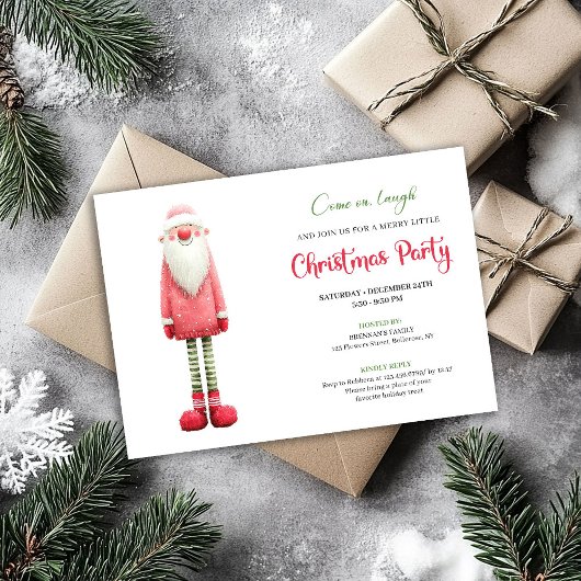 Invitation Playful Quirky Pink Santa Holiday Greeting