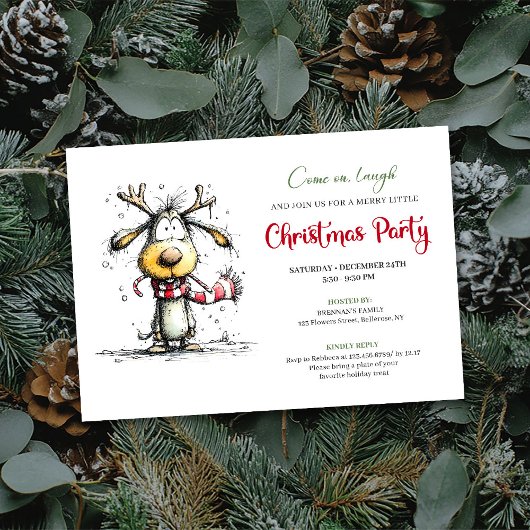 Invitation Playful quirky reindeer Christmas party invite