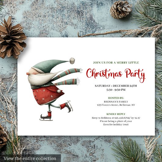Invitation Playful Quirky Santa Watercolor Holiday Invite