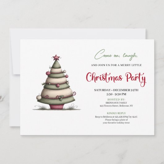 Invitation Playful whimsical tree Christmas party invite (Devant)