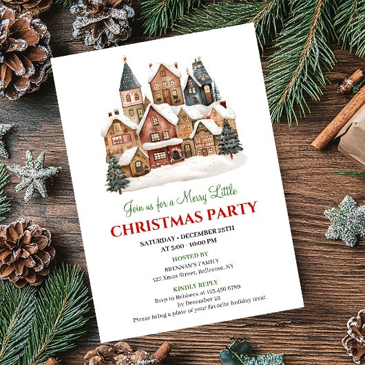 Invitation Playful winter scene Christmas party dinner invite