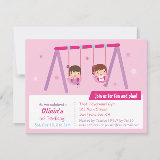 Invitation Playground Swing Girls Anniversaire fêtes Invitati (Devant)