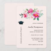 Invitation Playty Pretty Rose Flower Bouquet Graduation (Devant / Derrière)