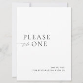 Invitation Please Take One Minimalist Wedding Favor Sign (Devant)