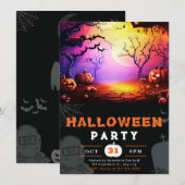 Invitation Pleine lune à lanterne Jack-O' effrayant Halloween (Devant / Derrière)