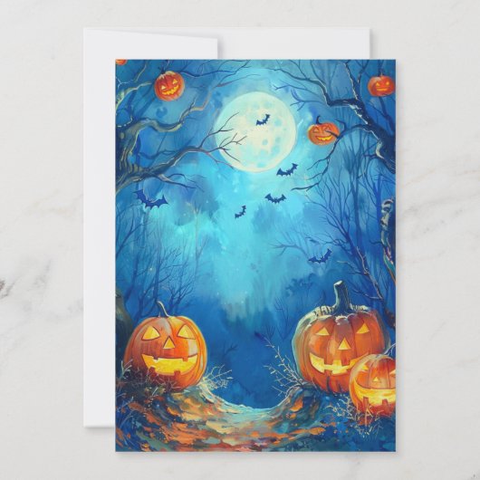 Invitation Pleine lune Blue Jack-o' Lanterns Halloween Party (Dos)