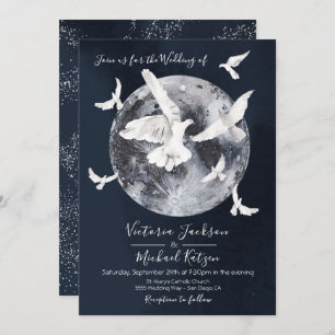 Invitation Pleine lune céleste avec des colombes épousant des