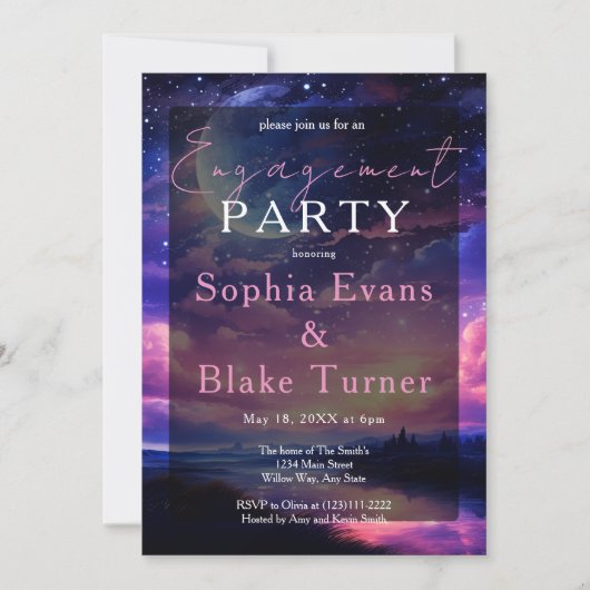 Invitation Pleine lune céleste Stars Mariage (Devant)