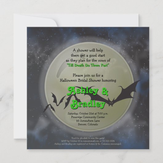 Invitation Pleine lune chauves-souris Halloween nuptiale douc (Devant)