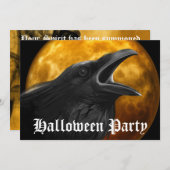 Invitation Pleine lune Corbeau noir effrayant Halloween (Devant / Derrière)