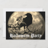 Invitation Pleine lune Corbeau noir effrayant Halloween Party (Devant)