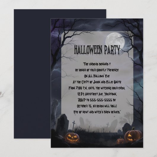 Invitation Pleine lune dans une fête d'Halloween du cimetière (Devant / Derrière)