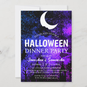 Invitation Pleine lune de nuit Simple Bats Halloween Dîner