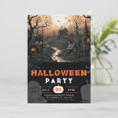 Invitation Pleine lune de ville hantée Oiseaux noirs Hallowee (Debout devant)