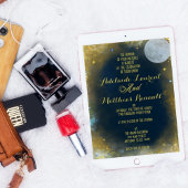 Invitation Pleine lune élégante Mariage céleste : Bleu & Or