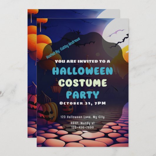 Invitation Pleine lune Jack-O' Lanterns Halloween Déplaisant (Devant / Derrière)