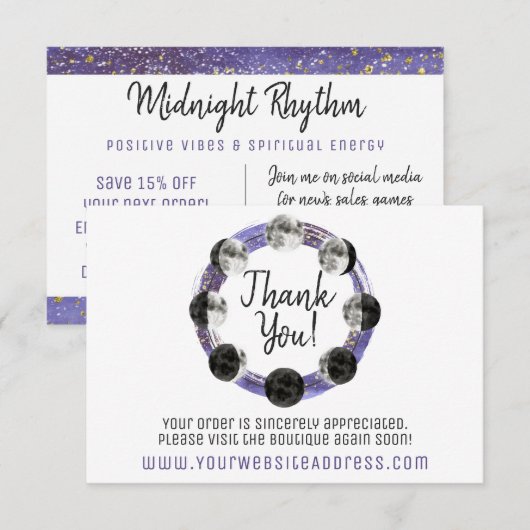 Invitation Pleine lune Merci aquarelle Lunaire (Devant / Derrière)