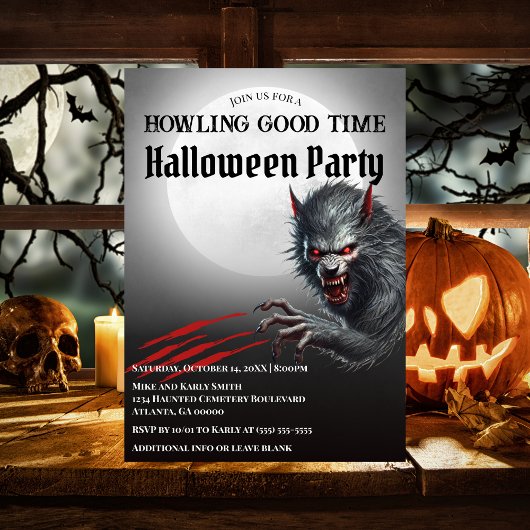 Invitation Pleine lune moderne Black Werewolf Halloween Party