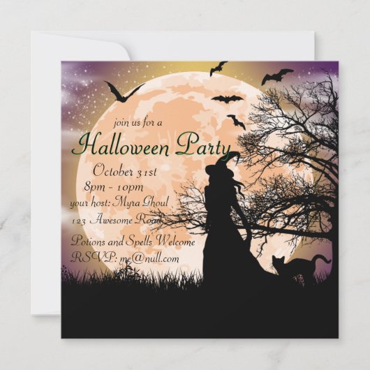 Invitation Pleine lune mystique de sorcière et de chat (Devant)